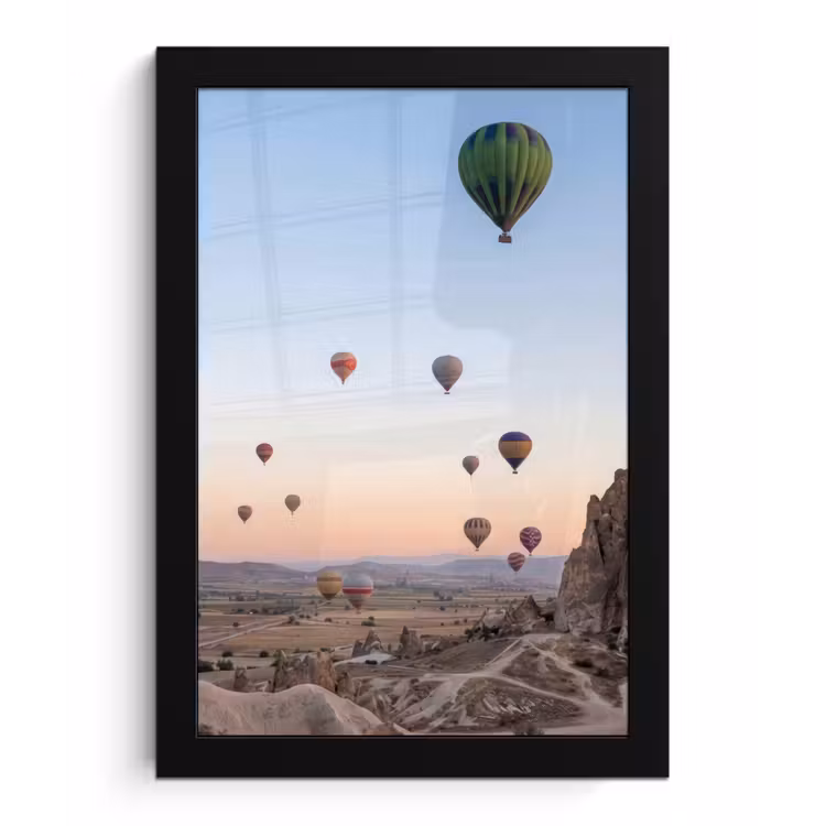 Luchtballonnen - Rotsen - Zonsopgang fotolijst zwart zonder passe partout klein -3d