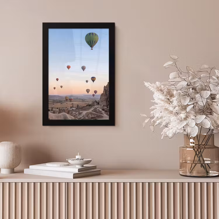 Luchtballonnen - Rotsen - Zonsopgang fotolijst zwart zonder passe partout klein -sfeer5