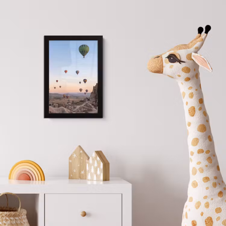 Luchtballonnen - Rotsen - Zonsopgang fotolijst zwart zonder passe partout klein -usfeer4_kinderkamer