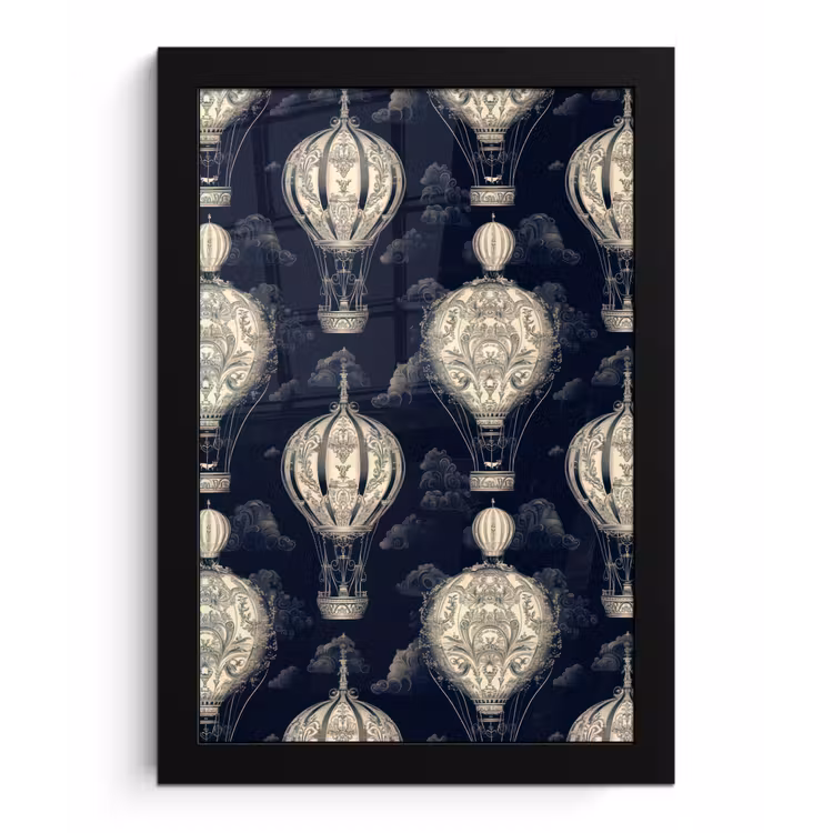Luchtballonnen - Wolken - Patroon - Donkerblauw fotolijst zwart zonder passe partout klein 224 -3d