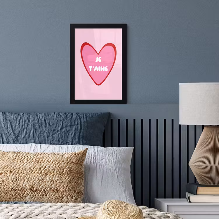 Hart - Frans - Valentijn - Roze fotolijst zwart zonder passe partout klein -sfeer3
