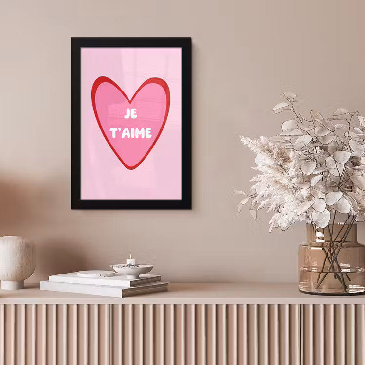 Hart - Frans - Valentijn - Roze fotolijst zwart zonder passe partout klein -sfeer5