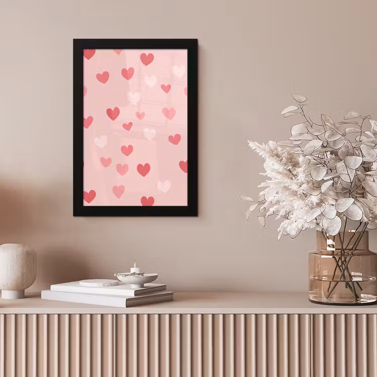 Hartjes - Patroon - Roze - Eenvoudig fotolijst zwart zonder passe partout klein -sfeer5