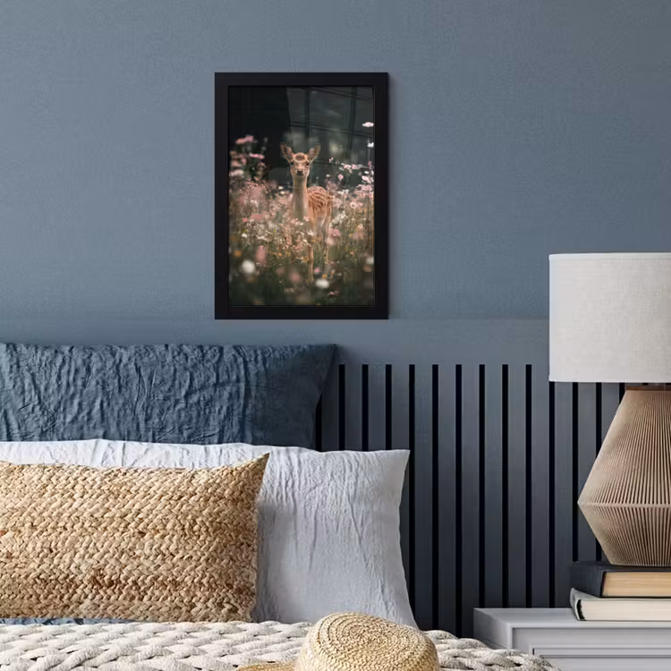 Hert - Wilde bloemen - Bos fotolijst zwart zonder passe partout klein -sfeer3