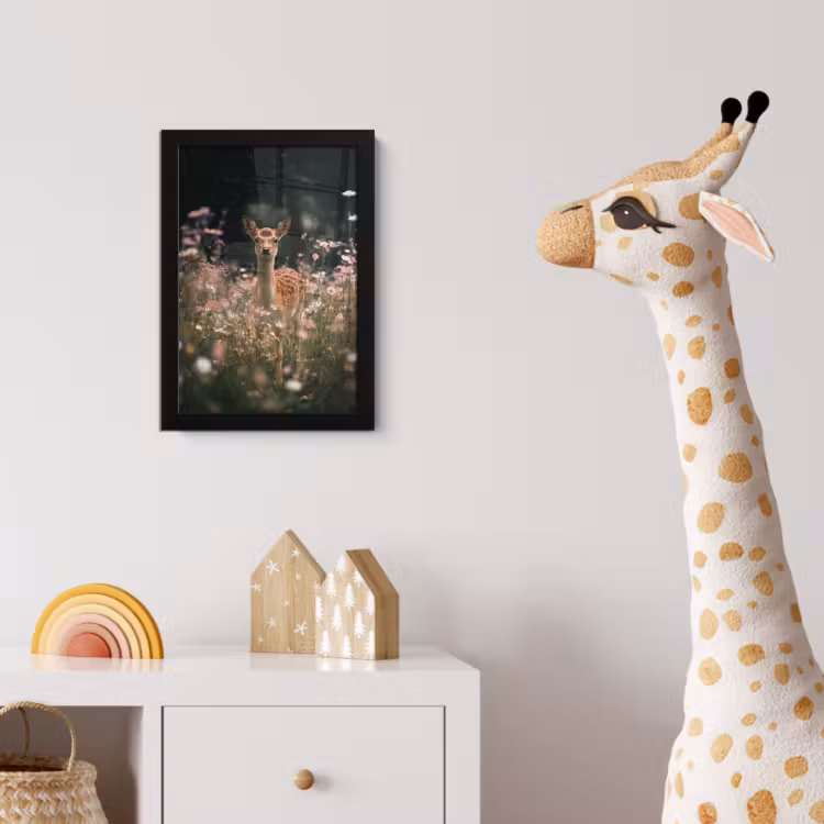 Hert - Wilde bloemen - Bos fotolijst zwart zonder passe partout klein -usfeer4_kinderkamer