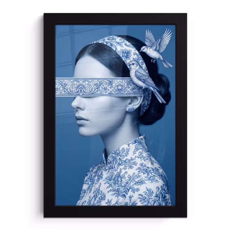 Portret - Klassiek - Wit - Blauw fotolijst zwart zonder passe partout klein -3d