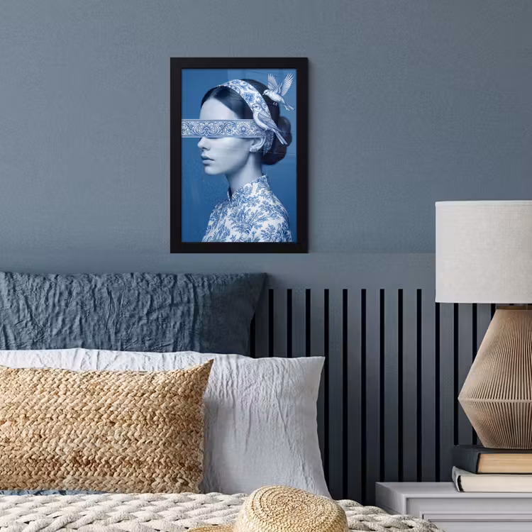 Portret - Klassiek - Wit - Blauw fotolijst zwart zonder passe partout klein -sfeer3