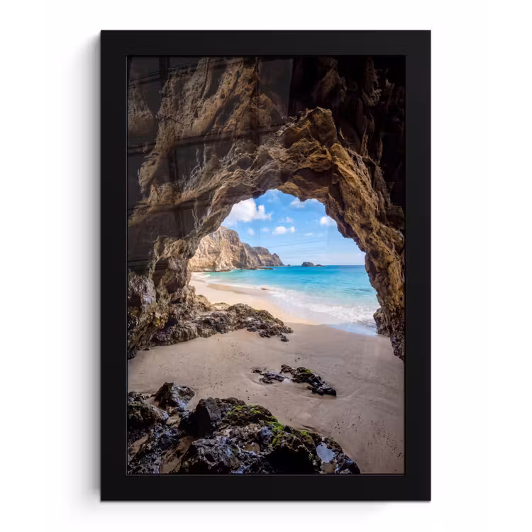 Grot - Strand - Zee - Blauw fotolijst zwart zonder passe partout klein -3d