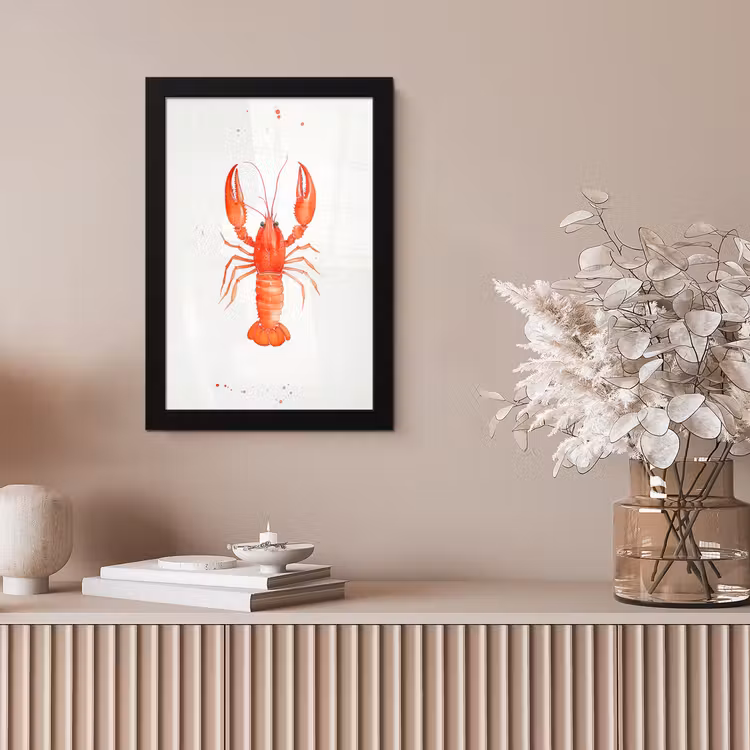 Kreeft - Waterverf - Aquarel - Oranje fotolijst zwart zonder passe partout klein -sfeer5