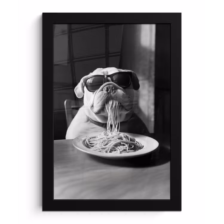 Hond - Bulldog - Pasta - Bril - Stoer - Dieren fotolijst zwart zonder passe partout klein -3d
