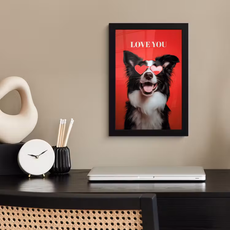 Hond - Hartjesbril - Loveyou - Rood fotolijst zwart zonder passe partout klein -sfeer1