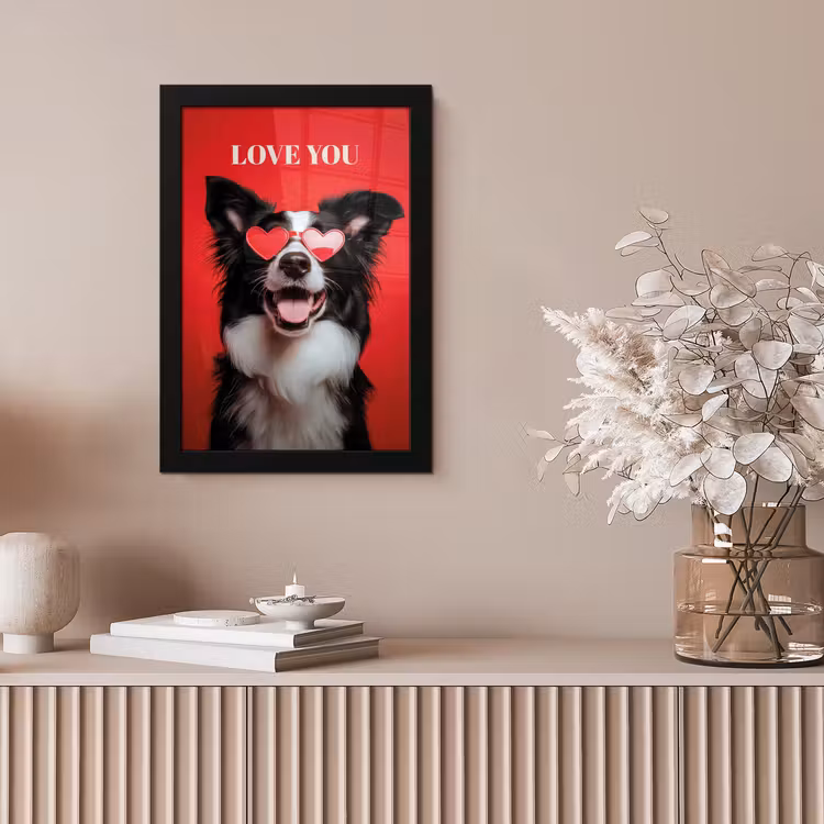 Hond - Hartjesbril - Loveyou - Rood fotolijst zwart zonder passe partout klein -sfeer5