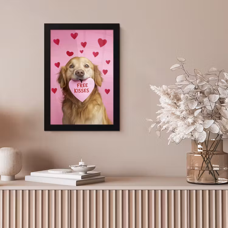 Hond - Kiss- Valentijn - Hartjes fotolijst zwart zonder passe partout klein -sfeer5