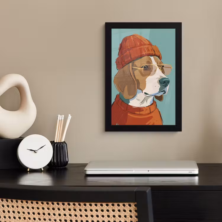 Hond - Beanie - Zonnebril - Dieren - Modern fotolijst zwart zonder passe partout klein -sfeer1