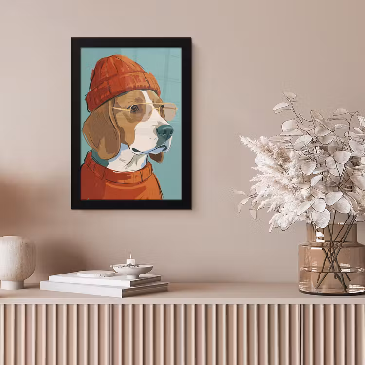 Hond - Beanie - Zonnebril - Dieren - Modern fotolijst zwart zonder passe partout klein -sfeer5