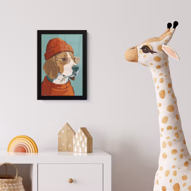 Hond - Beanie - Zonnebril - Dieren - Modern fotolijst zwart zonder passe partout klein -usfeer4_kinderkamer