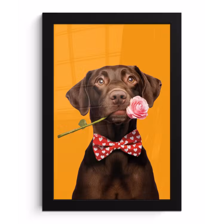 Hond - Oranje - Roos - Valentijn fotolijst zwart zonder passe partout klein -3d
