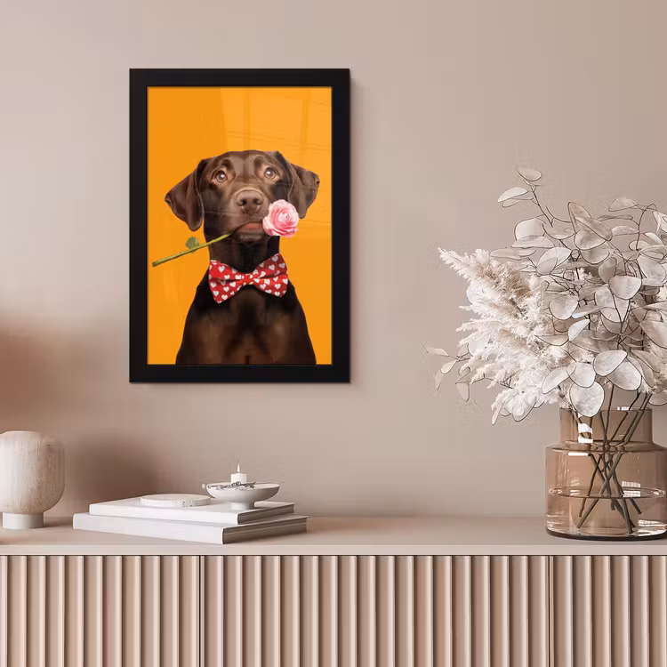 Hond - Oranje - Roos - Valentijn fotolijst zwart zonder passe partout klein -sfeer5