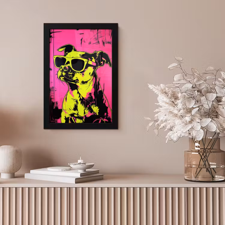 Hond - Zonnebril - Roze - Art fotolijst zwart zonder passe partout klein -sfeer5
