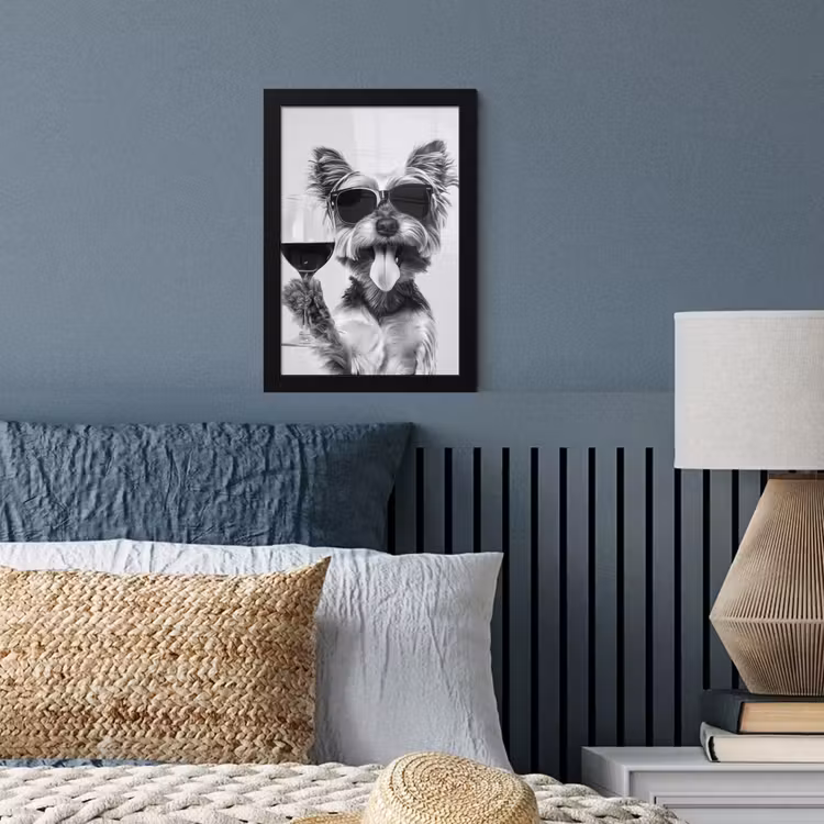 Hondje - Wijnglas - Zonnebril - Enthousiast fotolijst zwart zonder passe partout klein -sfeer3