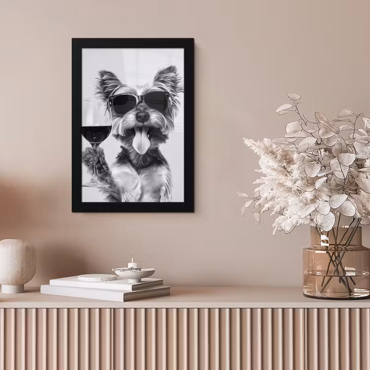 Hondje - Wijnglas - Zonnebril - Enthousiast fotolijst zwart zonder passe partout klein -sfeer5