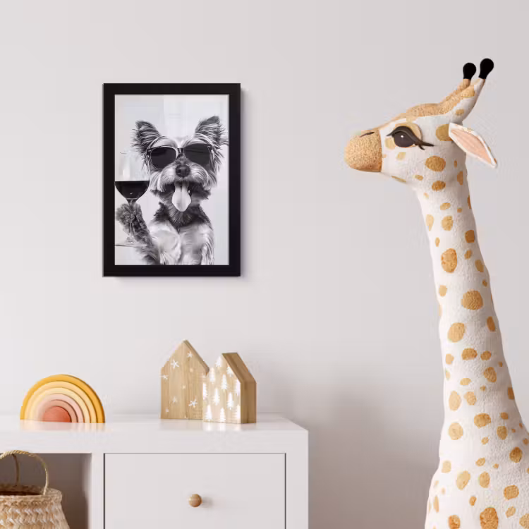 Hondje - Wijnglas - Zonnebril - Enthousiast fotolijst zwart zonder passe partout klein -usfeer4_kinderkamer
