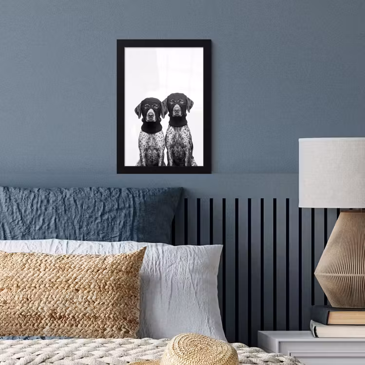 Honden - Bivakmuts - Zwart - wit fotolijst zwart zonder passe partout klein -sfeer3