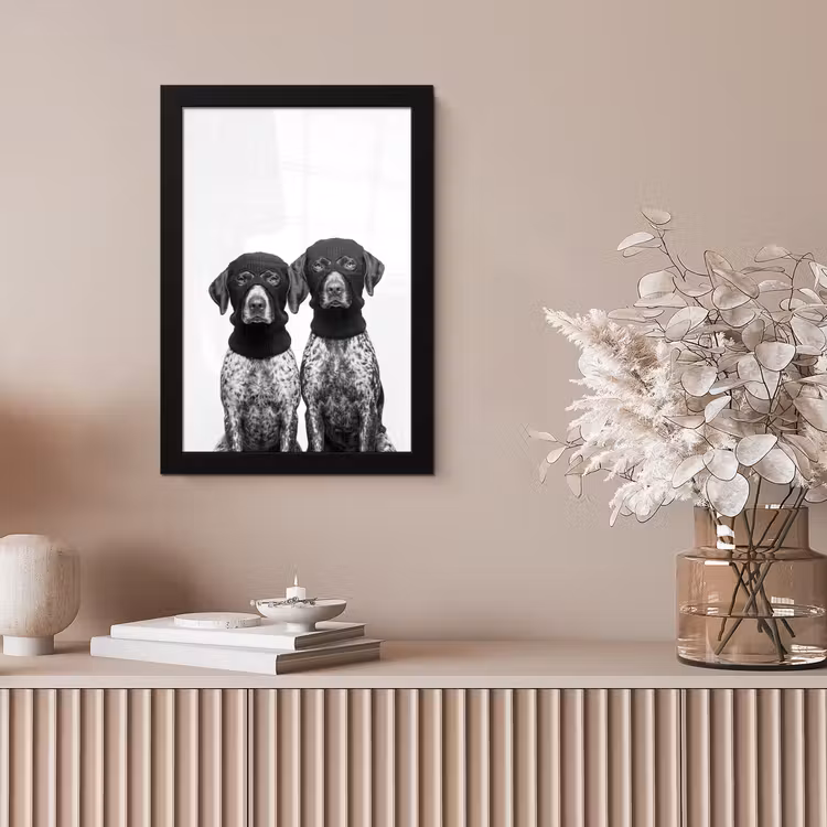 Honden - Bivakmuts - Zwart - wit fotolijst zwart zonder passe partout klein -sfeer5