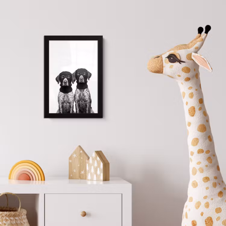 Honden - Bivakmuts - Zwart - wit fotolijst zwart zonder passe partout klein -usfeer4_kinderkamer