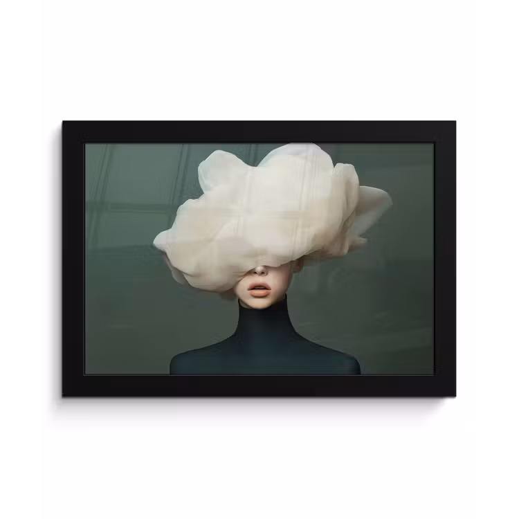Hoed - Vrouw - Beige fotolijst zwart zonder passe partout klein -3d