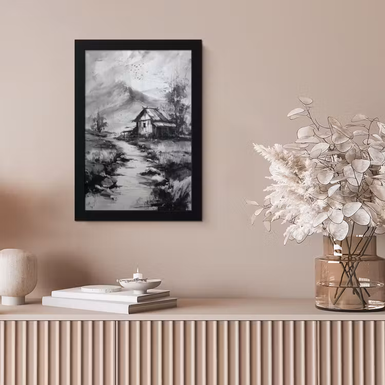 Hut - Grijs - Bergen - Mistig fotolijst zwart zonder passe partout klein -sfeer5