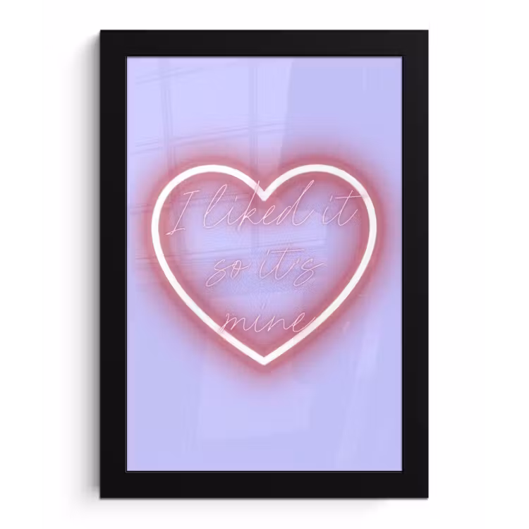 I liked it so it's mine - Neon hart - Paars fotolijst zwart zonder passe partout klein -3d