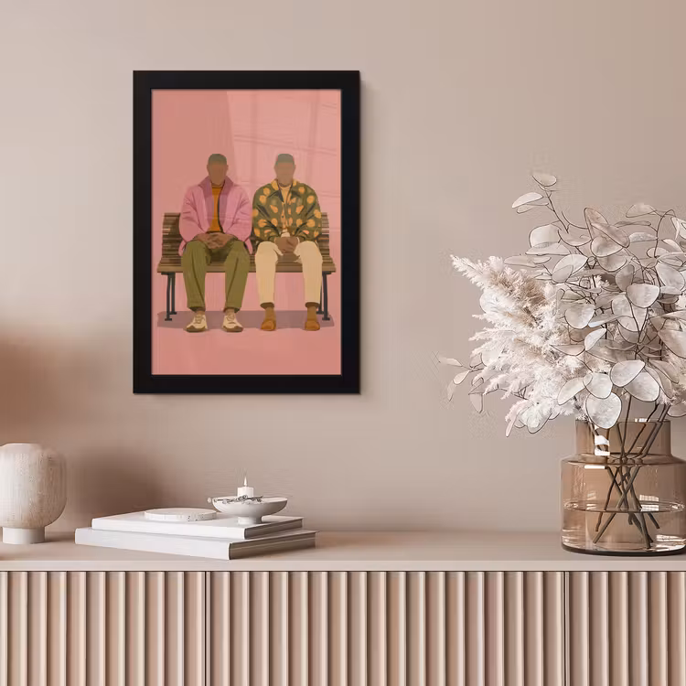 Illustratie - Bankje - Personen - Minimalistisch fotolijst zwart zonder passe partout klein -sfeer5