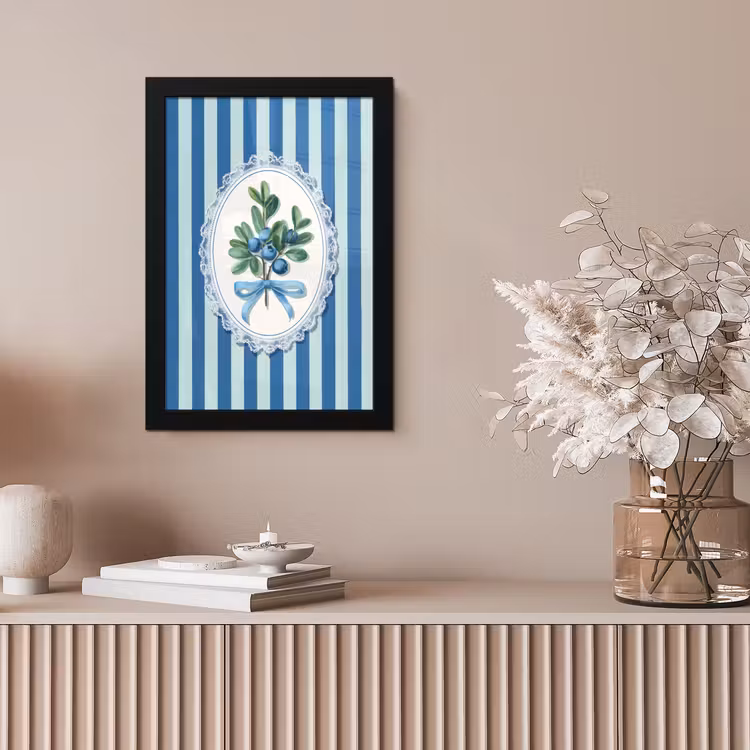 Illustratie - Bessen - Blauw - Strepen fotolijst zwart zonder passe partout klein -sfeer5