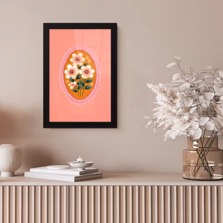 Illustratie - Bloemen - Rand - Roze fotolijst zwart zonder passe partout klein -sfeer5