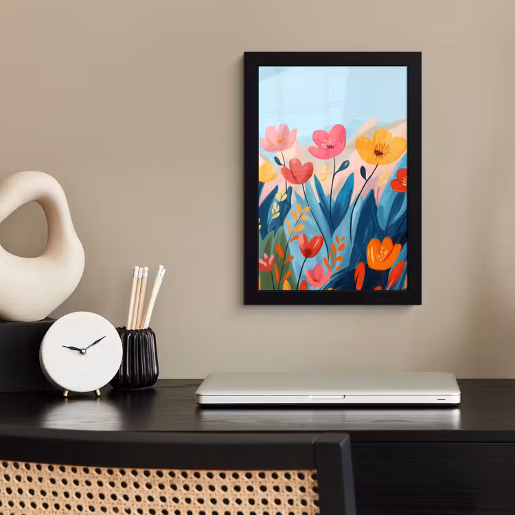 Illustratie - Bloemen - Kleurrijk fotolijst zwart zonder passe partout klein -sfeer1
