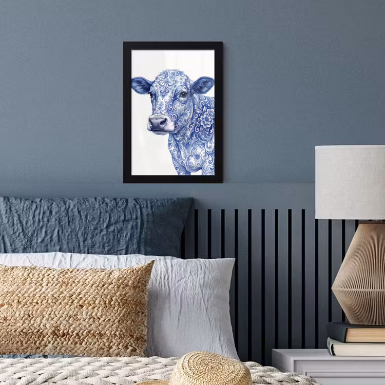 Illustratie - Koe - Blauw fotolijst zwart zonder passe partout klein -sfeer3