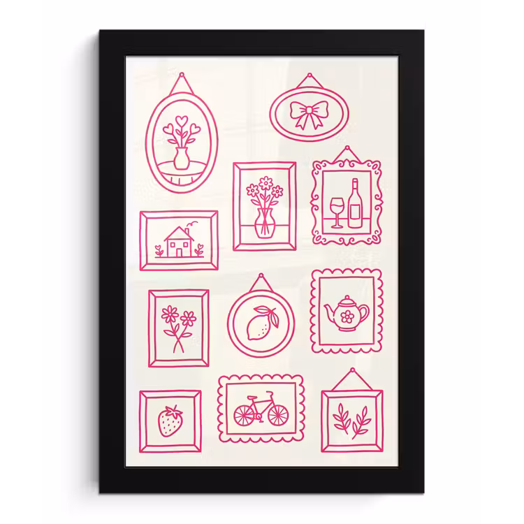 Illustratie - Collectie - Kunst - Minimalistisch - Roze fotolijst zwart zonder passe partout klein -3d