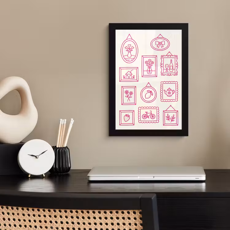 Illustratie - Collectie - Kunst - Minimalistisch - Roze fotolijst zwart zonder passe partout klein -sfeer1