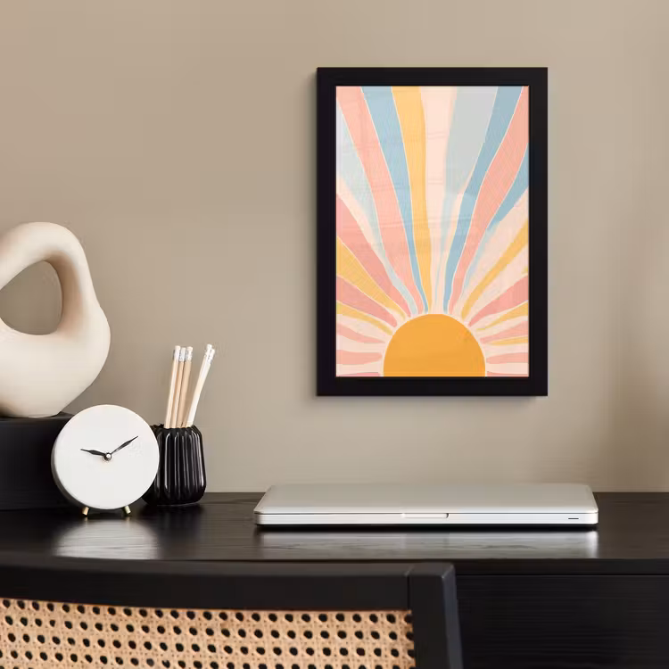 Illustratie - Zon - Pastelkleuren fotolijst zwart zonder passe partout klein -sfeer1
