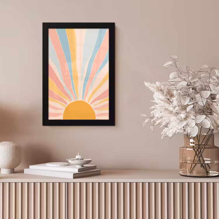 Illustratie - Zon - Pastelkleuren fotolijst zwart zonder passe partout klein -sfeer5