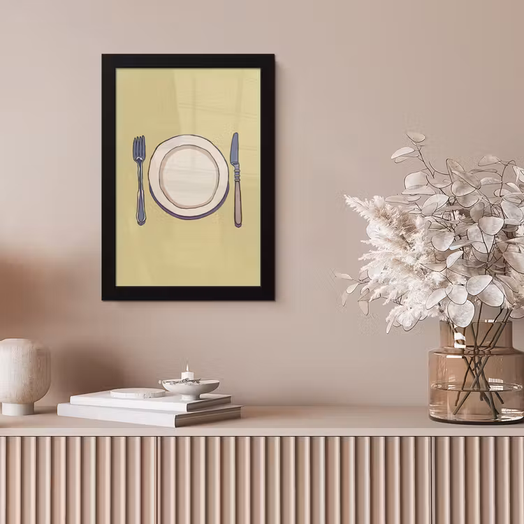 Illustratie - Bord - Bestek - Beige fotolijst zwart zonder passe partout klein -sfeer5