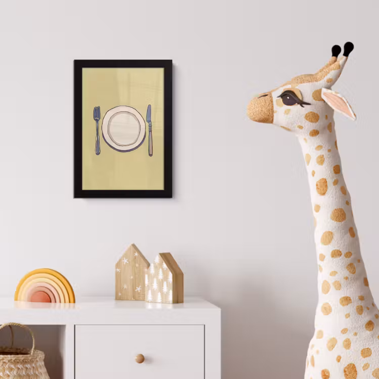 Illustratie - Bord - Bestek - Beige fotolijst zwart zonder passe partout klein -usfeer4_kinderkamer
