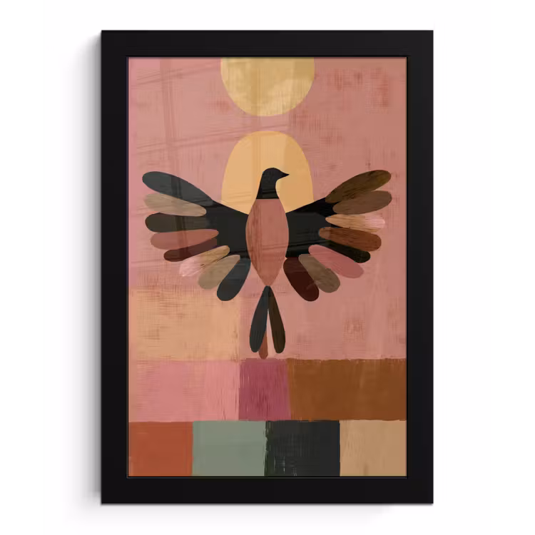 Illustratie - Vogel - Vlakken - Kleurrijk fotolijst zwart zonder passe partout klein -3d