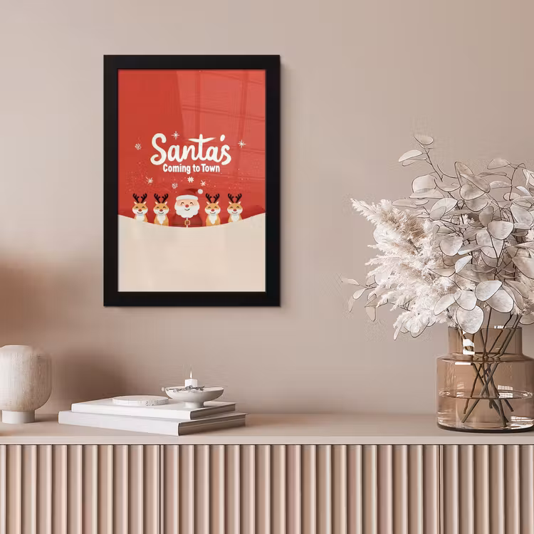 Illustratie - Kerstman - Rendieren - Rood fotolijst zwart zonder passe partout klein -sfeer5
