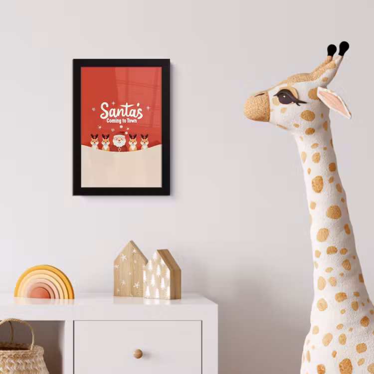 Illustratie - Kerstman - Rendieren - Rood fotolijst zwart zonder passe partout klein -usfeer4_kinderkamer