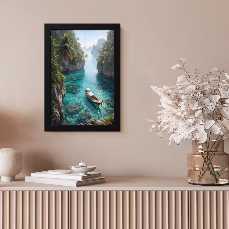 Eiland - Tropisch - Water - Palmbomen - Natuur fotolijst zwart zonder passe partout klein -sfeer5