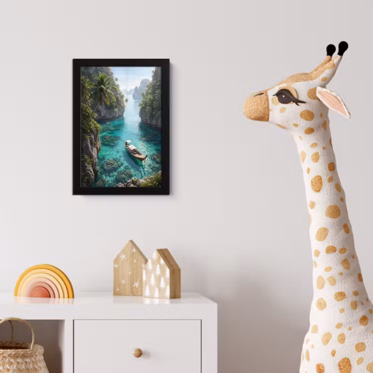 Eiland - Tropisch - Water - Palmbomen - Natuur fotolijst zwart zonder passe partout klein -usfeer4_kinderkamer