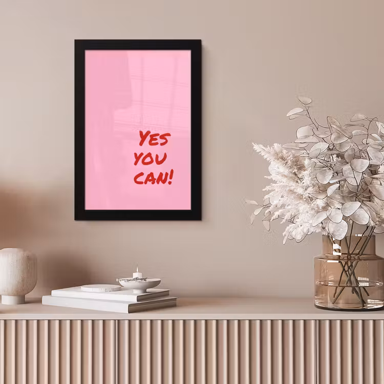 Yes you can do it - Rood - Roze fotolijst zwart zonder passe partout klein -sfeer5