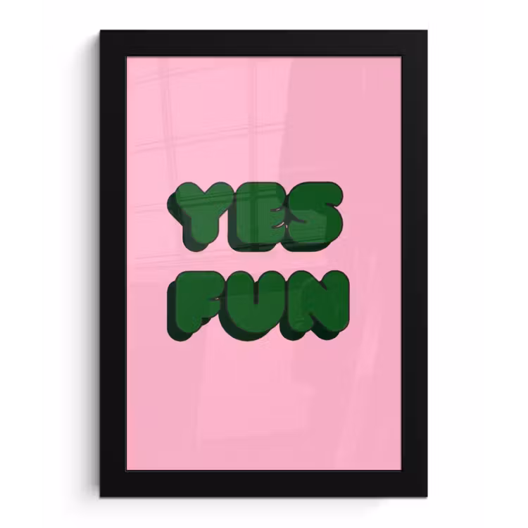 Yes fun - Groen - Roze fotolijst zwart zonder passe partout klein -3d